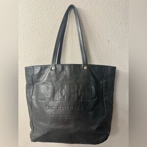 Black FEED The Children Of The World Black Leather Tote Bag